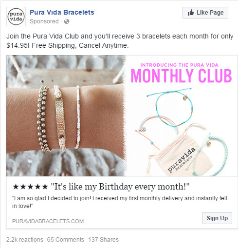 Sample ad indicating free shipping and option to cancel anytime