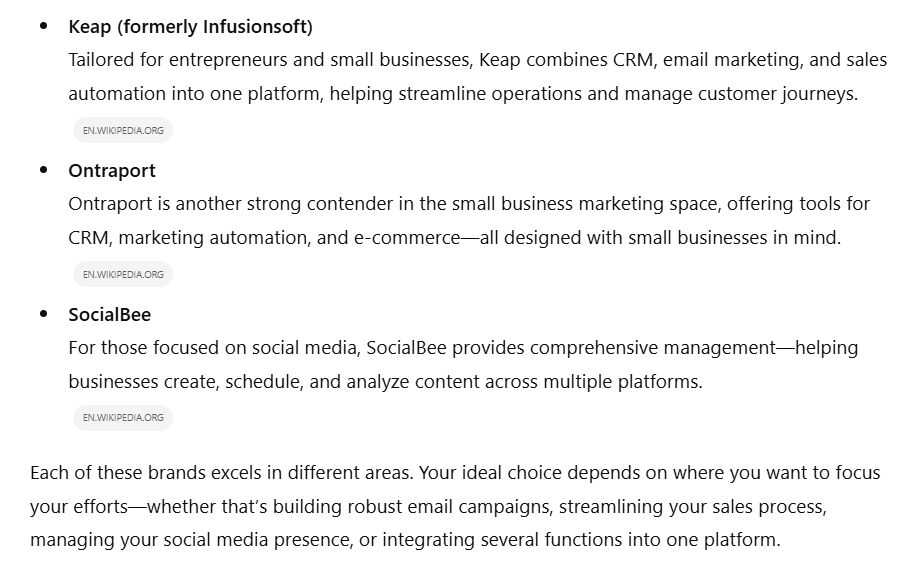 Best Brands In Small Business Marketing From ChatGPT Continued