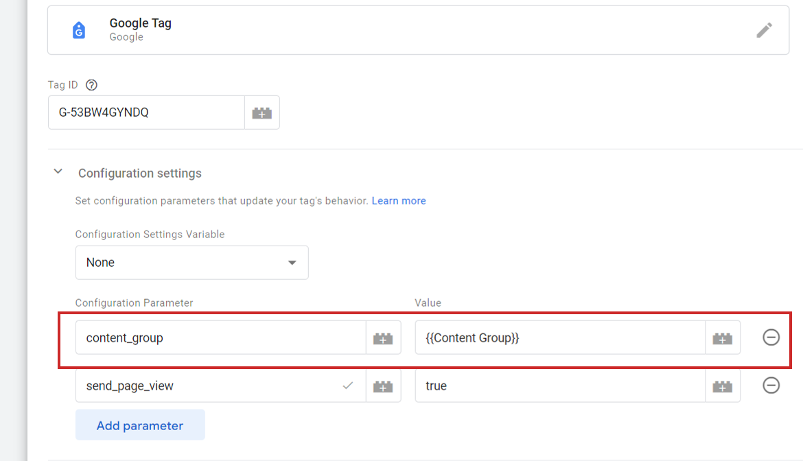 Setting up content group custom variable in tag configuration