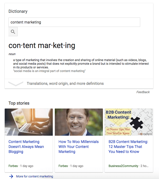 content marketing Google Search