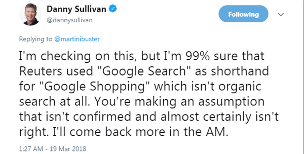screenshot of a tweet by danny sullivan of Google