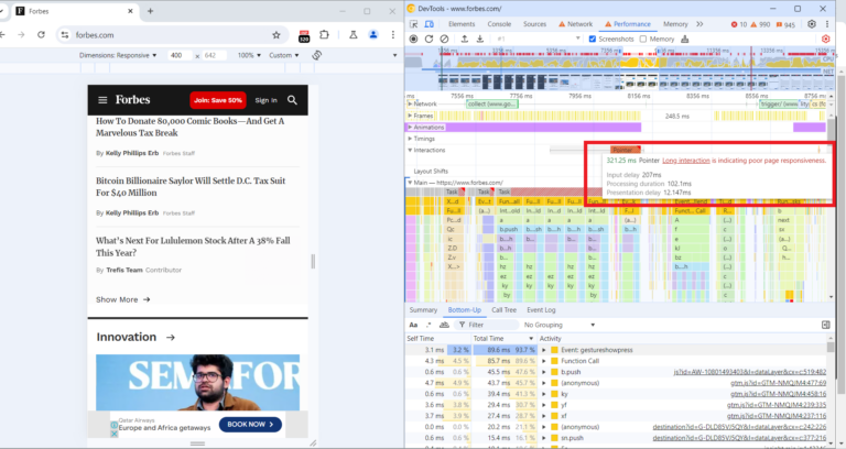 Performance report: long task example.