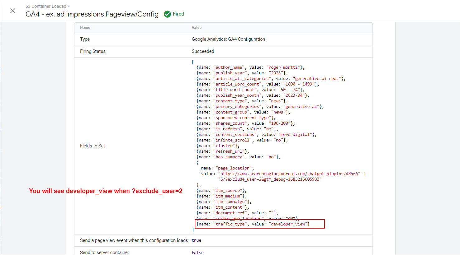 traffic_type in data layer variable is set developer_view