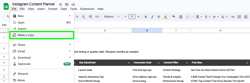 Instagram Content Planner: Make a copy