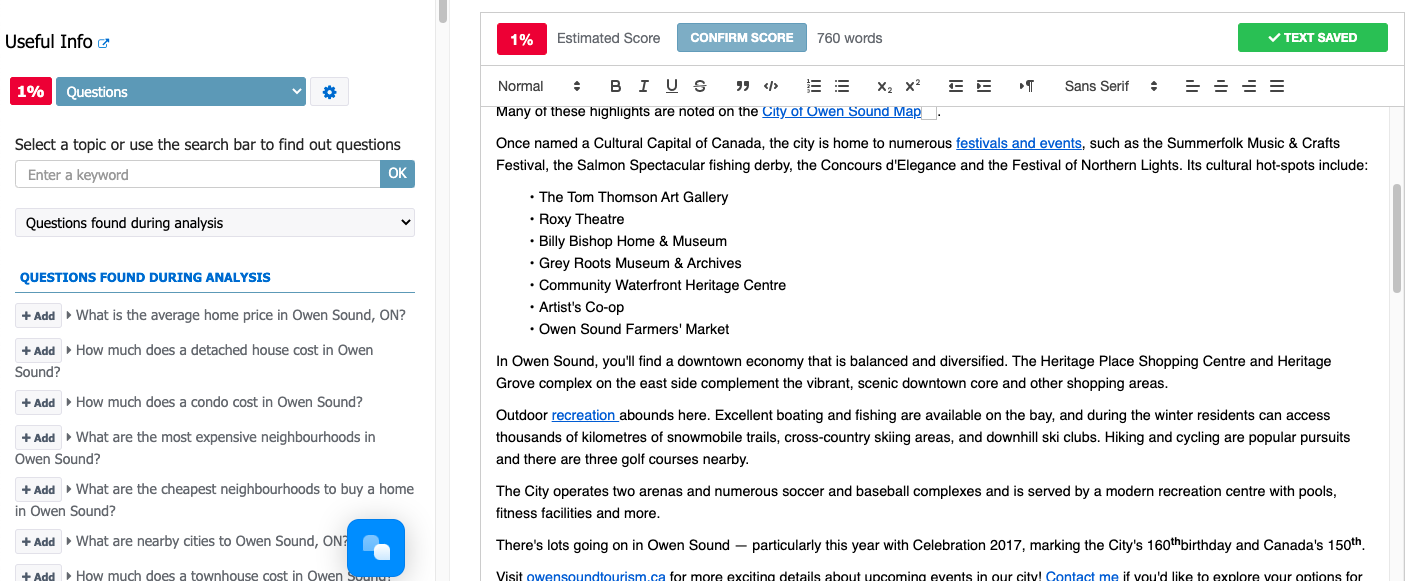 The InLinks platform combines several different research functions and makes content optimization recommendations based on competitive analysis, keyword research, and semantically relevant topics from the knowledge graph.