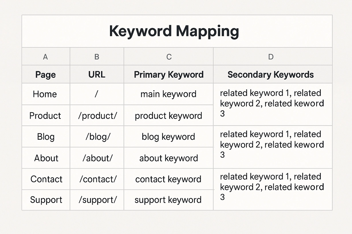 Keyword research and keyword mapping