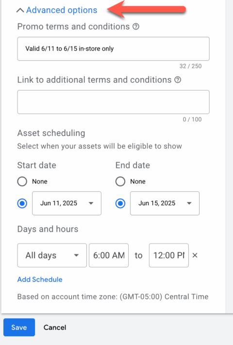 screenshot of promotion extension in google ads