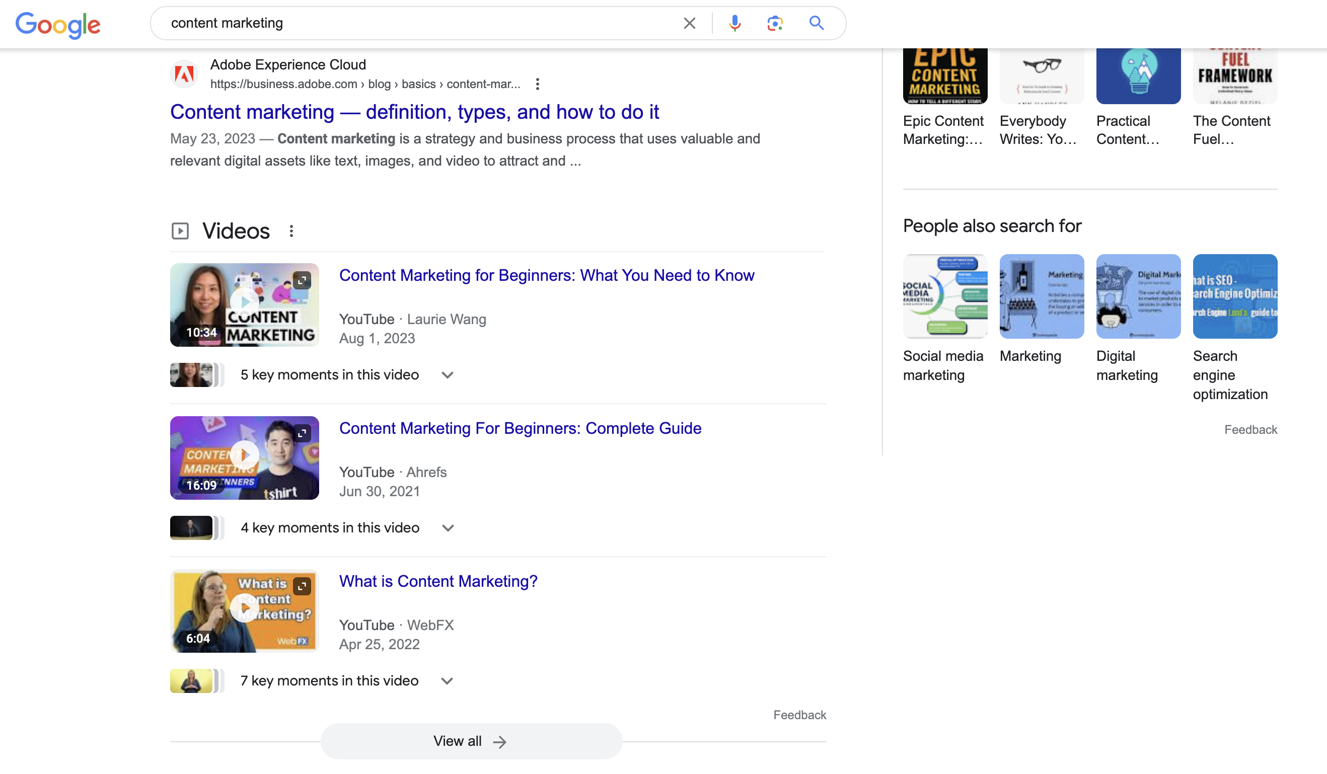 Screenshot from search for (content marketing), Google