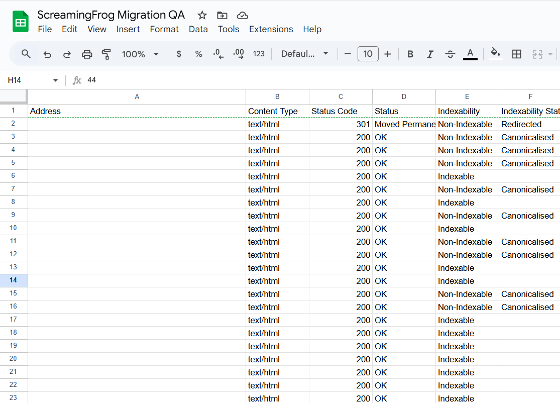 ScreamingFrog Export Crawl Results