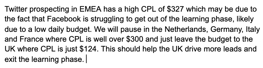 Example of less effective wording for client feedback.