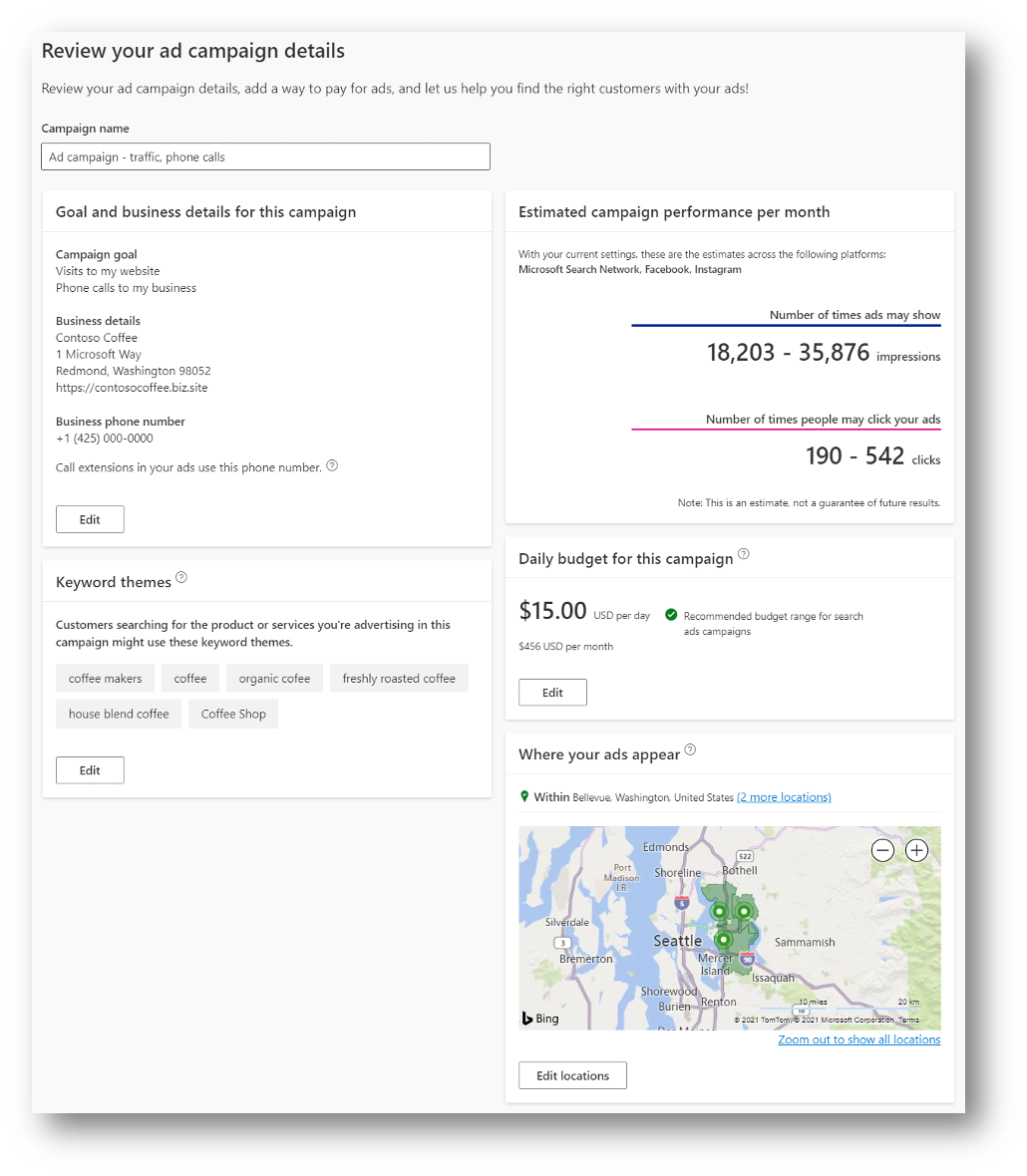 unified campaigns step 2 confirm details
